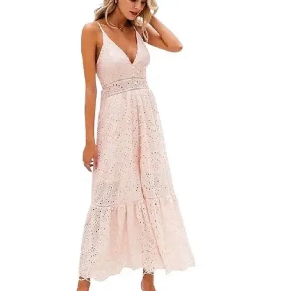 Simplee Blush Peach Eyelet Dress - Picture 1 of 7